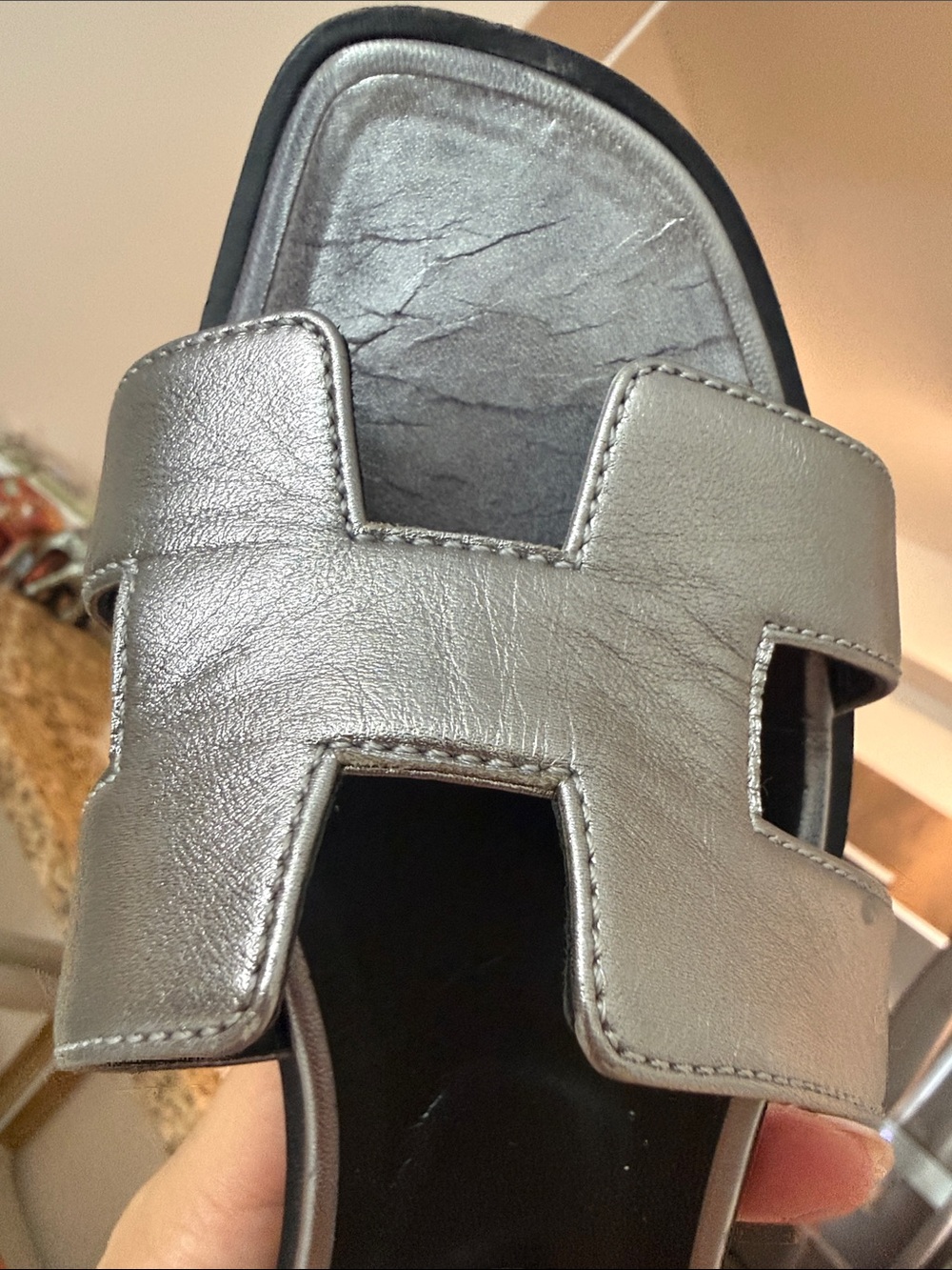 Pre-Owned Authentic Hermes Oran Sandal Silver Metallic Size 36 - Picture 12 of 15